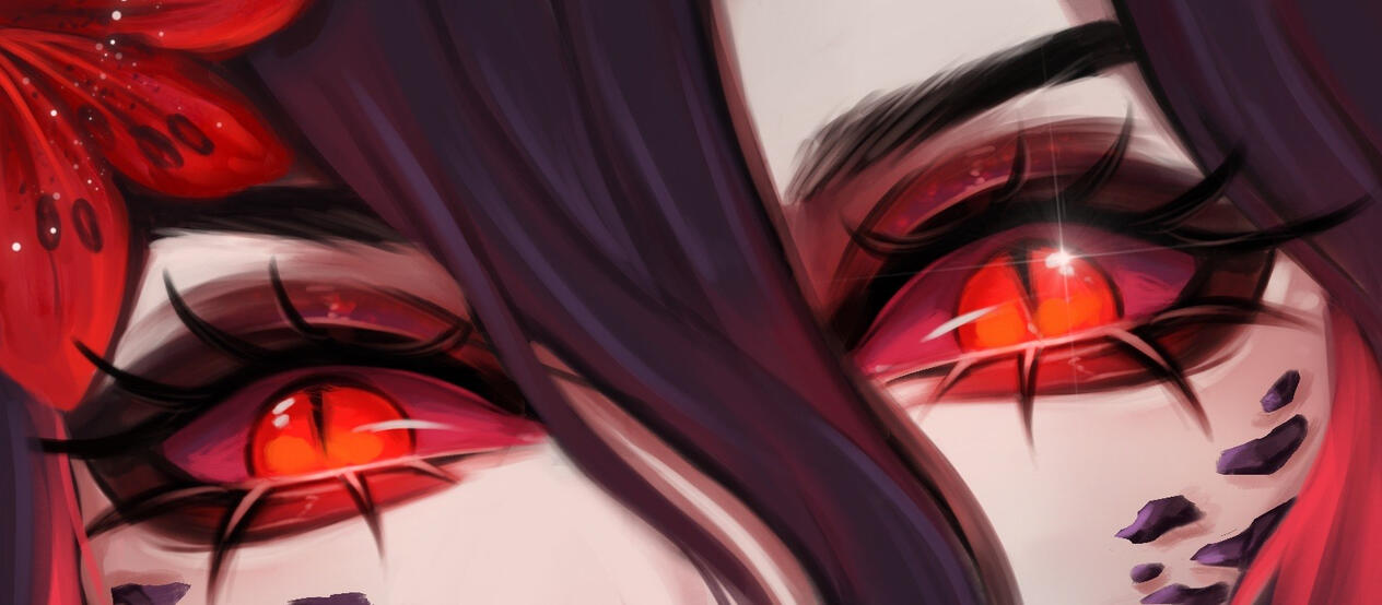 Red split-composition fantasy eye banner